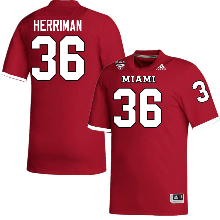 Miami University Redhawks #36 Carter Herriman College Football Jerseys Stitched-Red